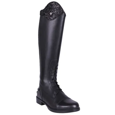 Bota de montar junior, caña alta, piel negra, ROMY